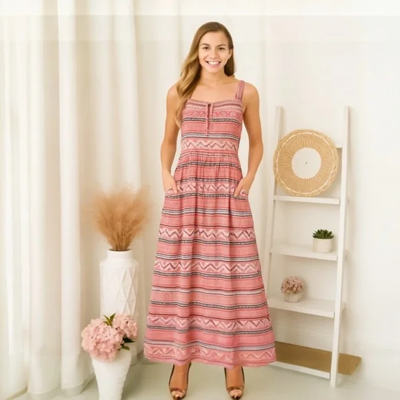 Smocked Maxi Dress Partially Lined Top - Picture 7 of 8